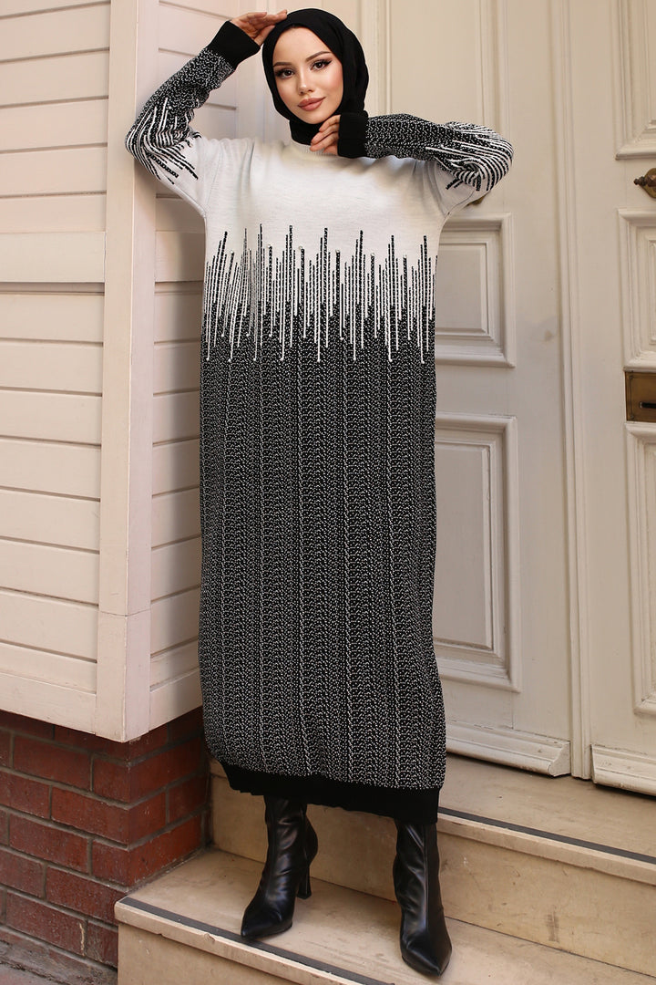 BNG Women Patterned Knit Dress Black - Ahaus