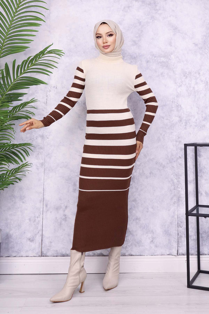 BNG Women Fisherman Collar Knit Dress Brown - Pozzuoli