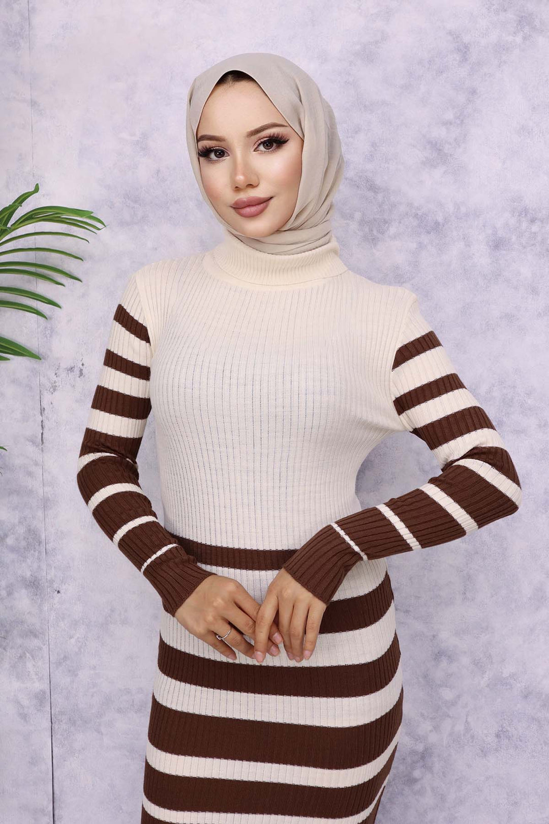 BNG Women Fisherman Collar Knit Dress Brown - Pozzuoli
