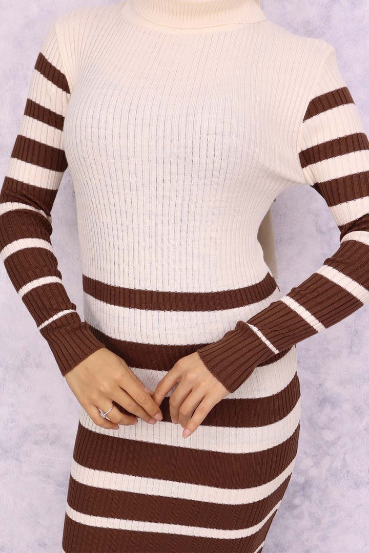 BNG Women Fisherman Collar Knit Dress Brown - Pozzuoli