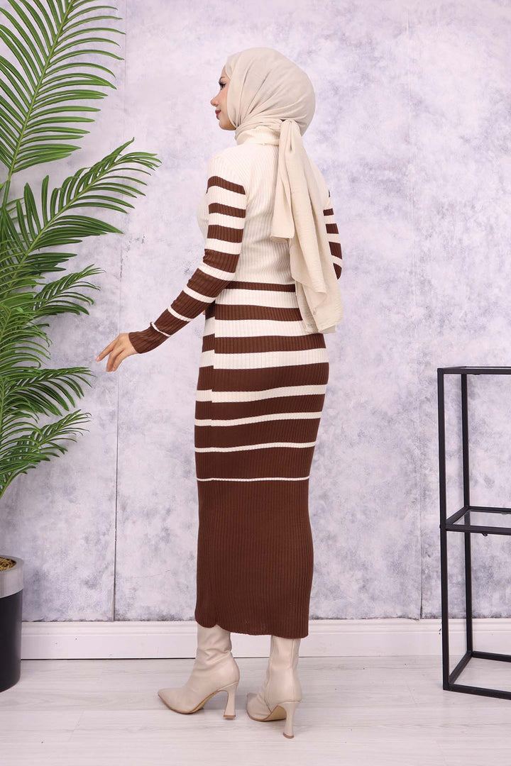 BNG Women Fisherman Collar Knit Dress Brown - Pozzuoli