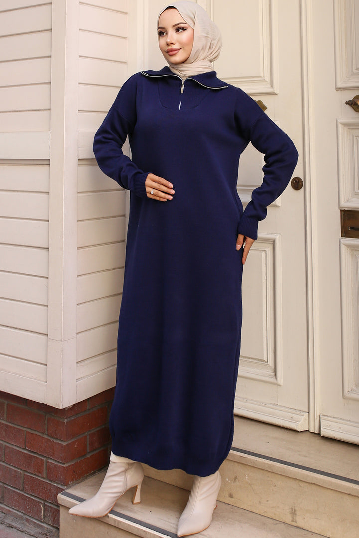 BNG Women Navy Blue Zippered Knit Dress - Simferopol