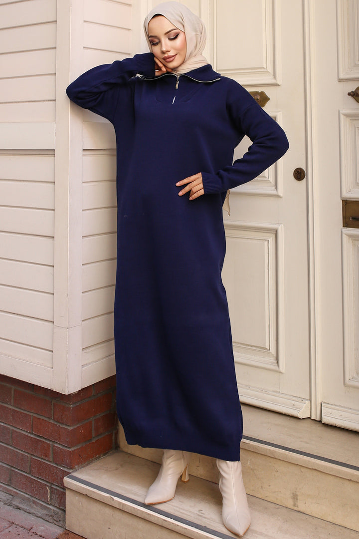 BNG Women Navy Blue Zippered Knit Dress - Simferopol