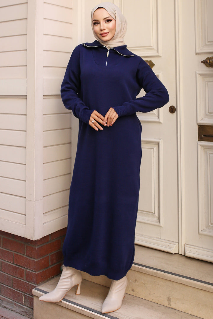 BNG Women Navy Blue Zippered Knit Dress - Simferopol
