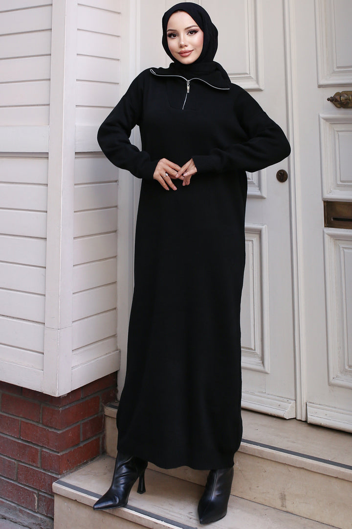 BNG Women Black Zippered Knit Dress - Girona