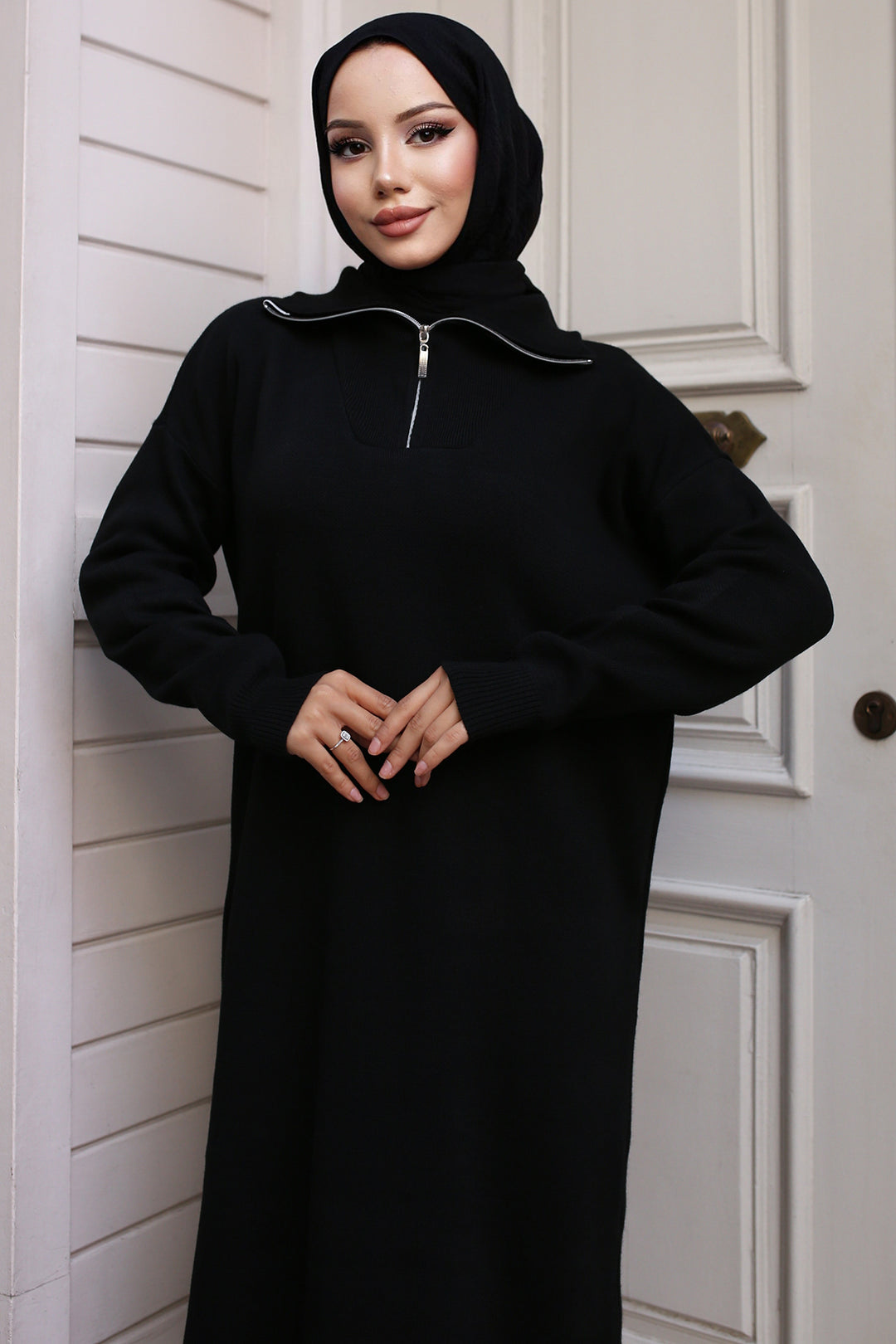 BNG Women Black Zippered Knit Dress - Girona