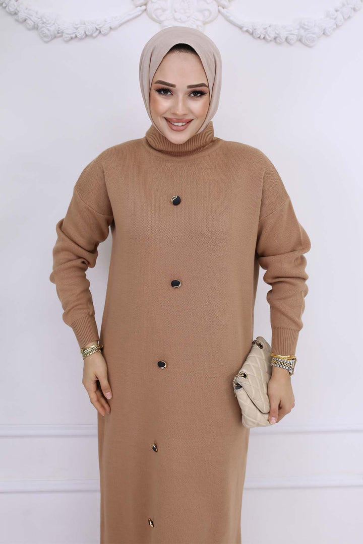 BNG Women Button Detailed Knit Dress Mink 7015 - Campobasso