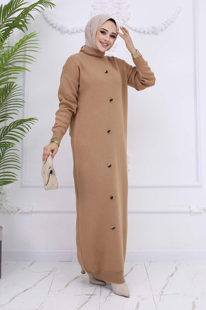 BNG Women Button Detailed Knit Dress Mink 7015 - Campobasso