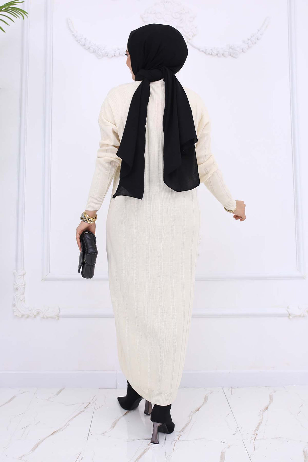 BNG Women Fitilli Triko Elbise Taş Rengi 6081 - Holubivske