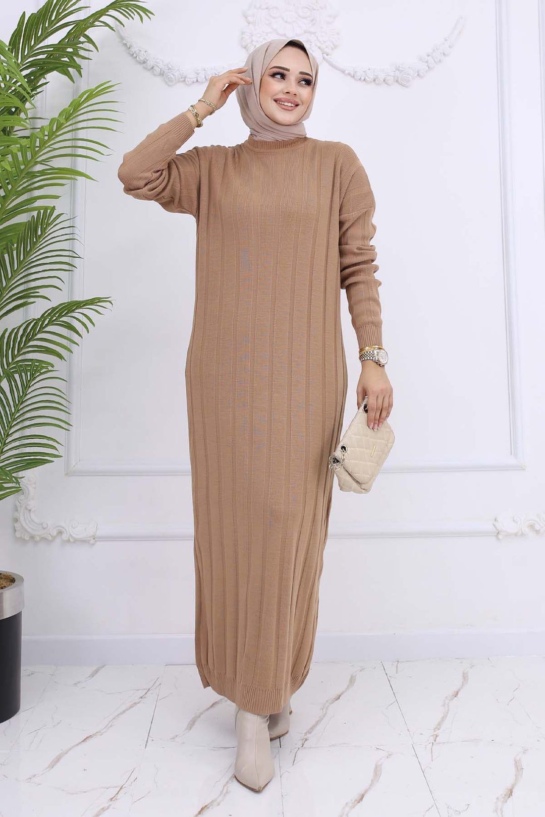 BNG Women Fitilli Triko Elbise Vizon 6081 - Zimapan