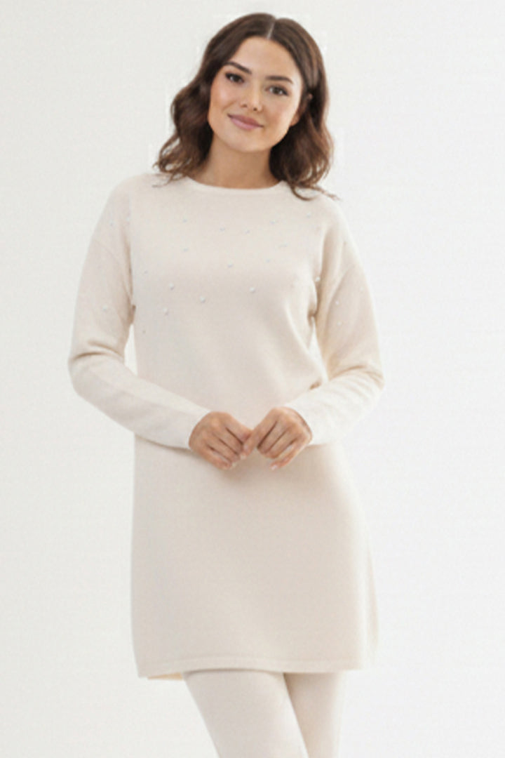 BNG Women Taş Detaylı Triko Tunik P6205 Ekru - La Crosse