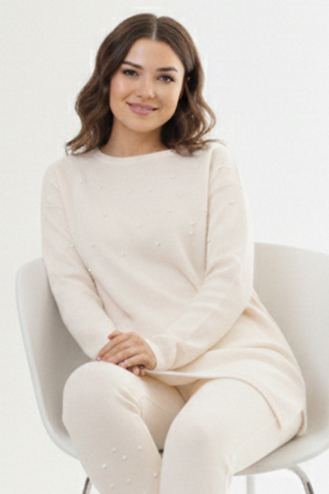 BNG Women Taş Detaylı Triko Tunik P6205 Ekru - La Crosse