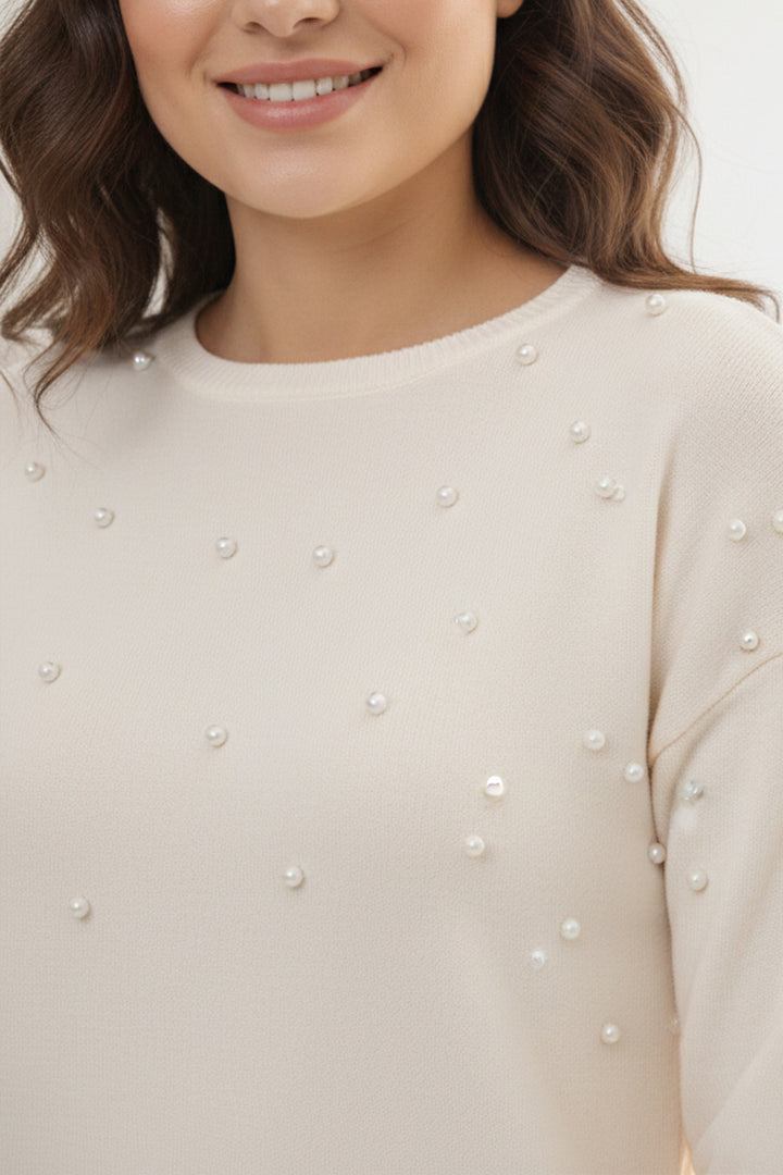 BNG Women Taş Detaylı Triko Tunik P6205 Ekru - La Crosse