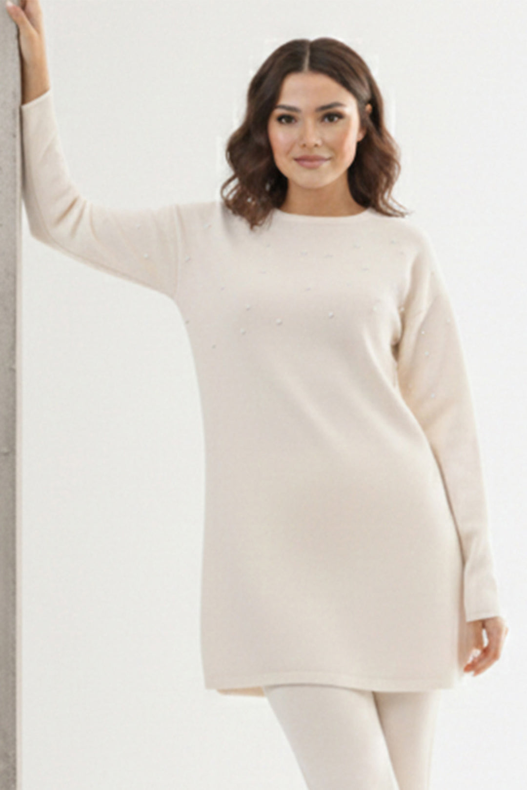 BNG Women Taş Detaylı Triko Tunik P6205 Ekru - La Crosse