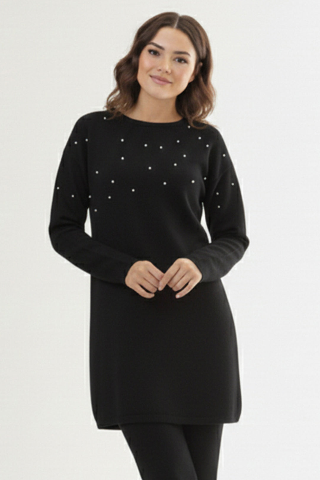 BNG Women Taş Detaylı Triko Tunik P6205 Siyah - Wedel