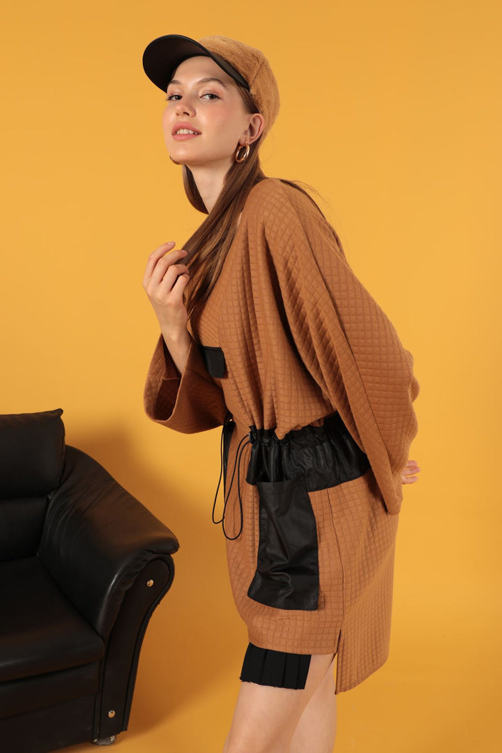 KKT Honeycomb Fabric Oversize Women's Sweat-Light Brown - Cabo San Lucas