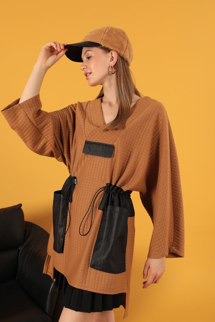 KKT Honeycomb Fabric Oversize Women's Sweat-Light Brown - Cabo San Lucas