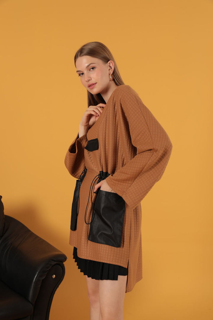 KKT Honeycomb Fabric Oversize Women's Sweat-Light Brown - Cabo San Lucas