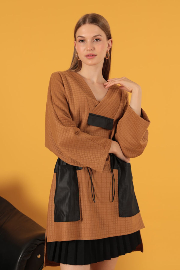 KKT Honeycomb Fabric Oversize Women's Sweat-Light Brown - Cabo San Lucas
