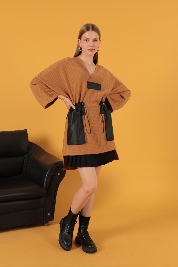 KKT Honeycomb Fabric Oversize Women's Sweat-Light Brown - Cabo San Lucas