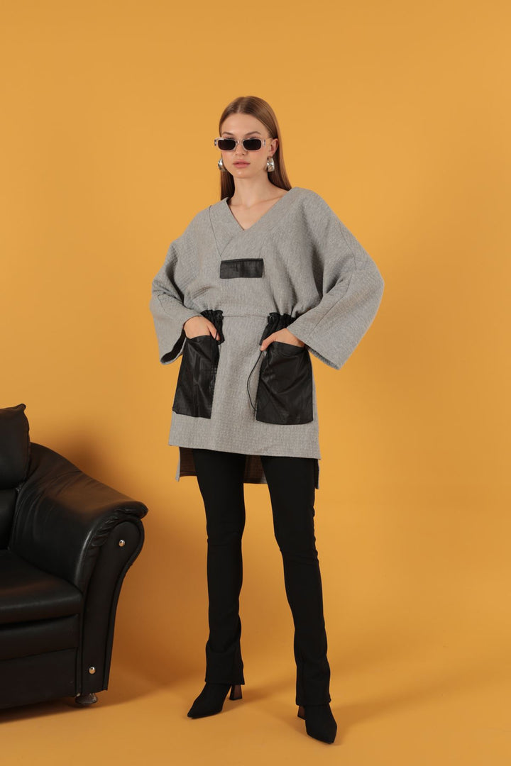 KKT Honeycomb Fabric Oversize Women's Sweat-Grey - Regensburg