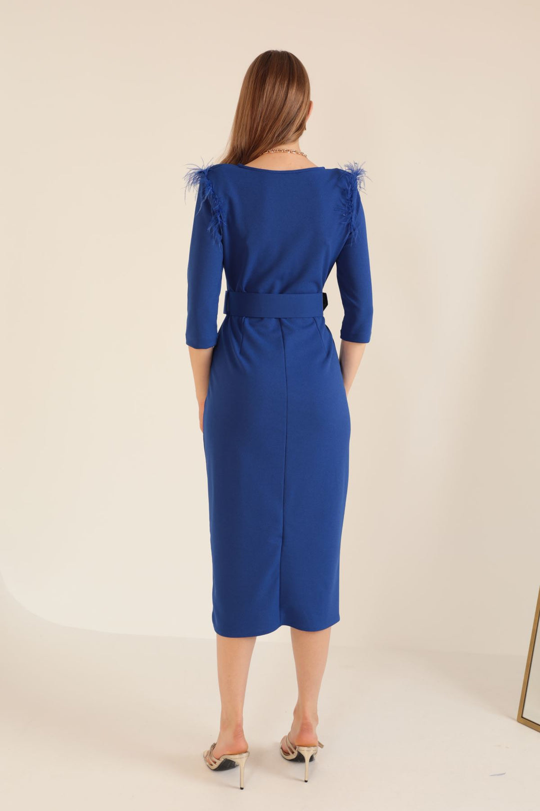 KKT Crepe Fabric Wrap Women's Dress-Sax - Moita