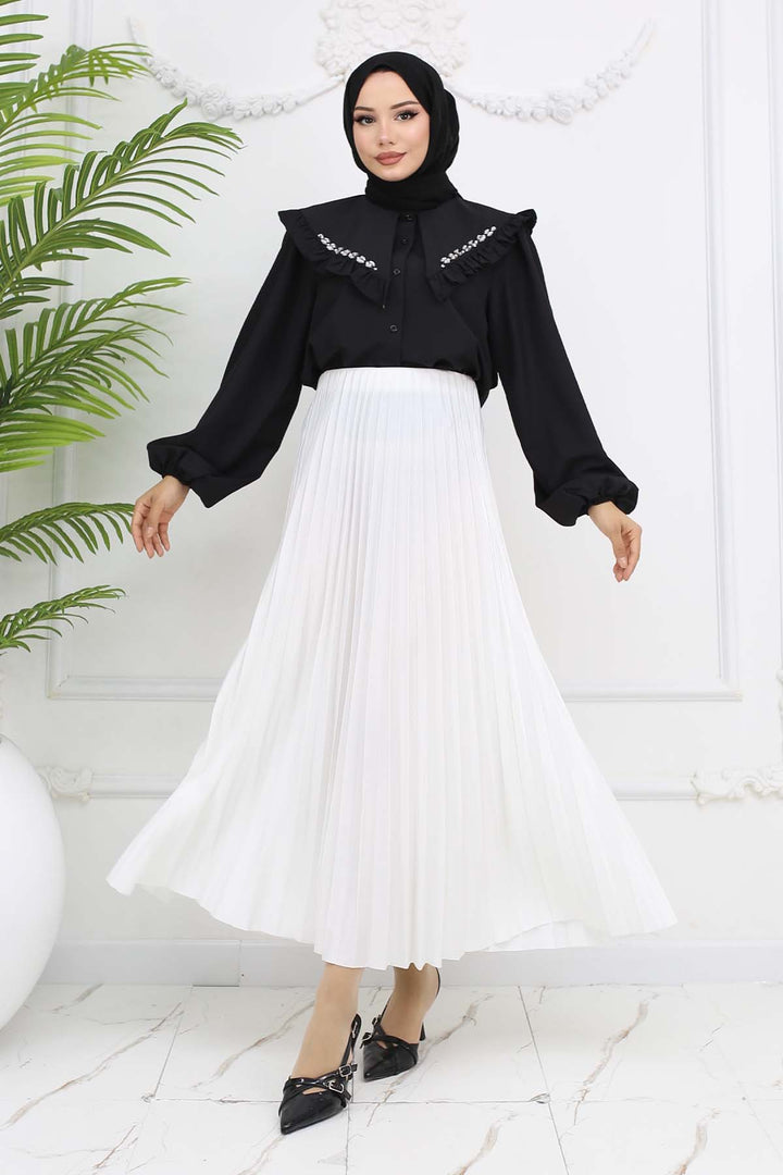 BNG Women Piliseli Etek Beyaz 4560 - Huixquilucan