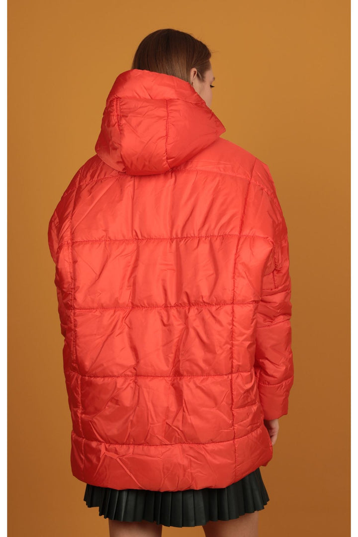 KKT Quilted Fabric Oversize Women's Coat-Orange - Bethesda