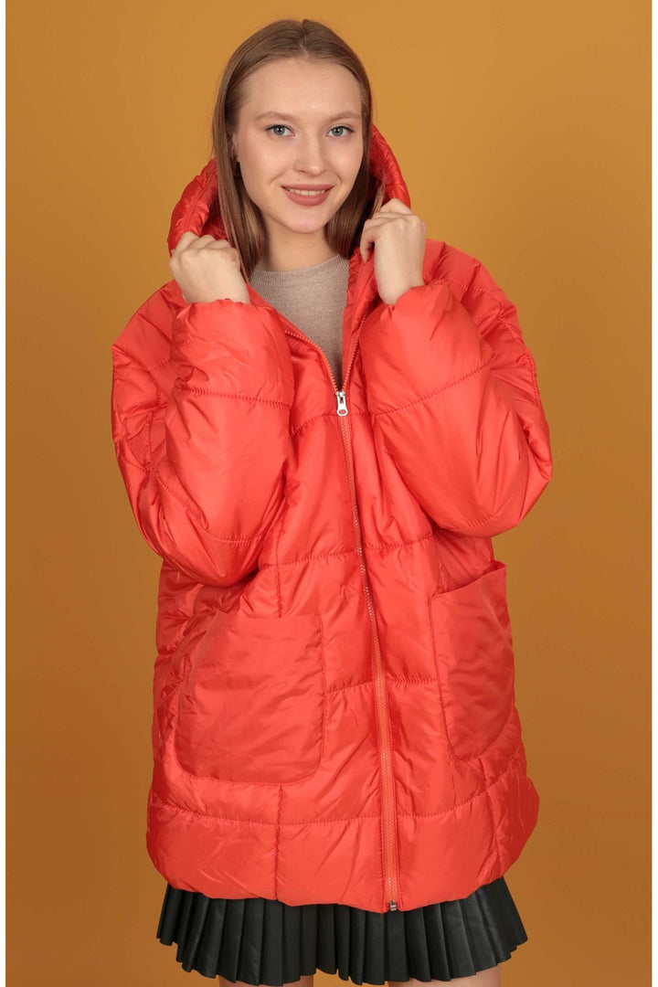 KKT Quilted Fabric Oversize Women's Coat-Orange - Bethesda