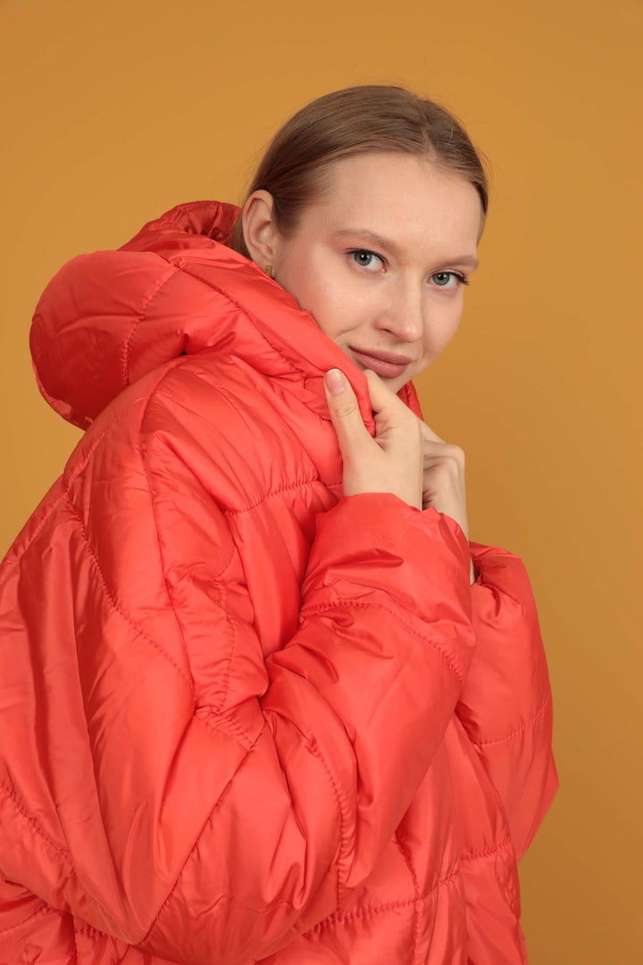 KKT Quilted Fabric Oversize Women's Coat-Orange - Bethesda