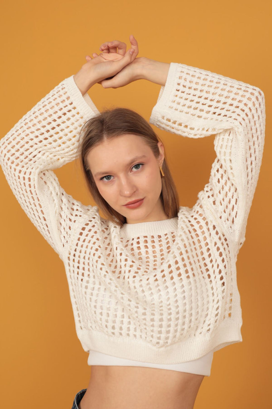 KKT Crew Neck Knitwear Crop-Ecru - Corigliano Calabro