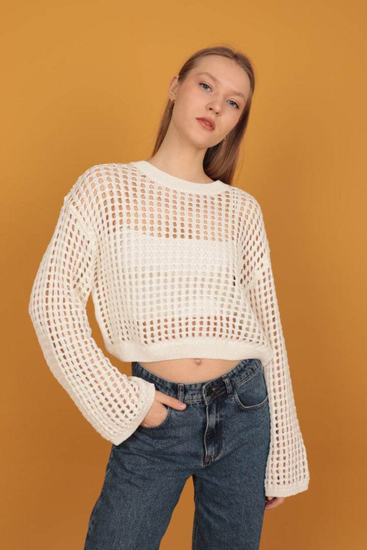 KKT Crew Neck Knitwear Crop-Ecru - Corigliano Calabro