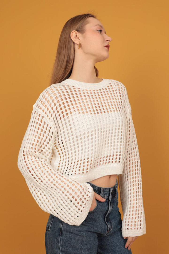 KKT Crew Neck Knitwear Crop-Ecru - Corigliano Calabro