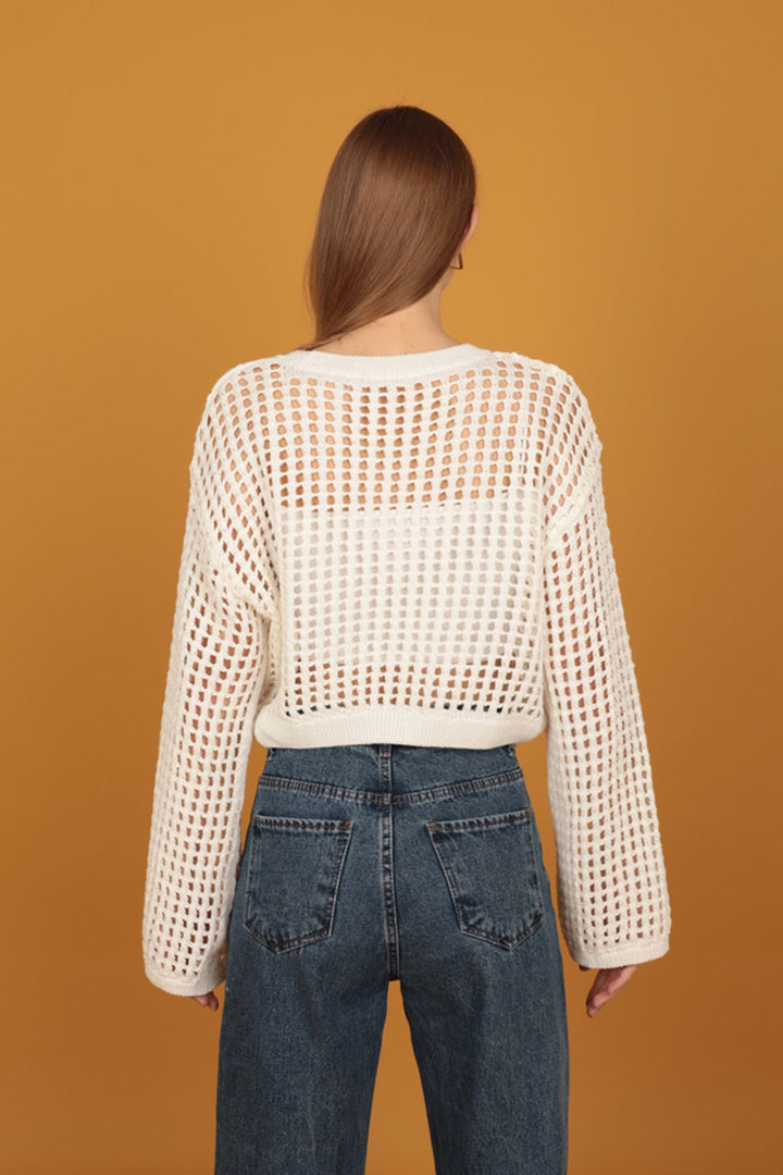 KKT Crew Neck Knitwear Crop-Ecru - Corigliano Calabro