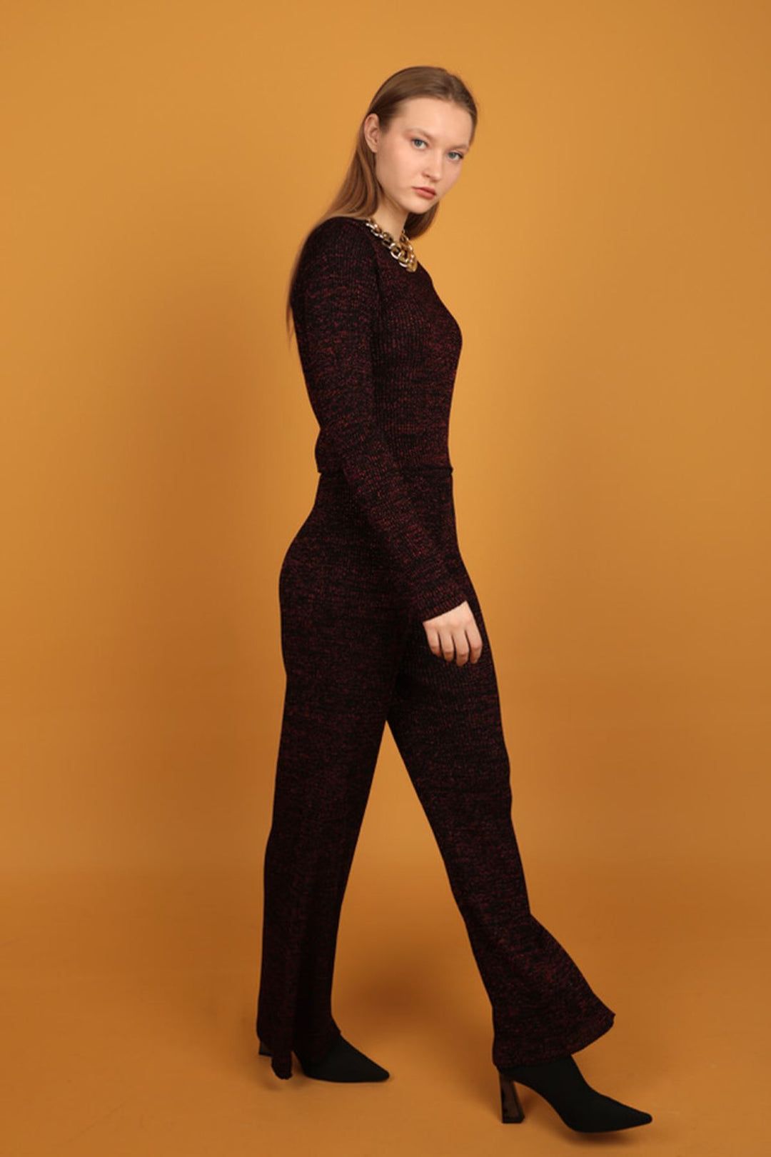 KKT Glitter Knitwear Women's Trousers-Red - La Vergne