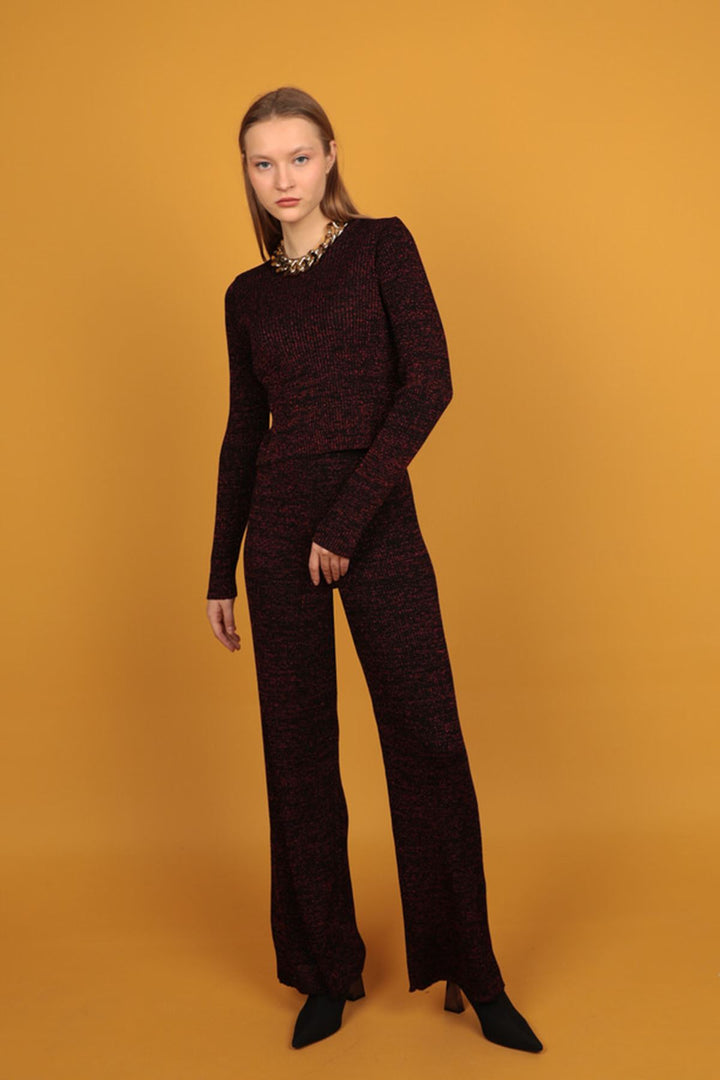 KKT Glitter Knitwear Women's Trousers-Red - La Vergne