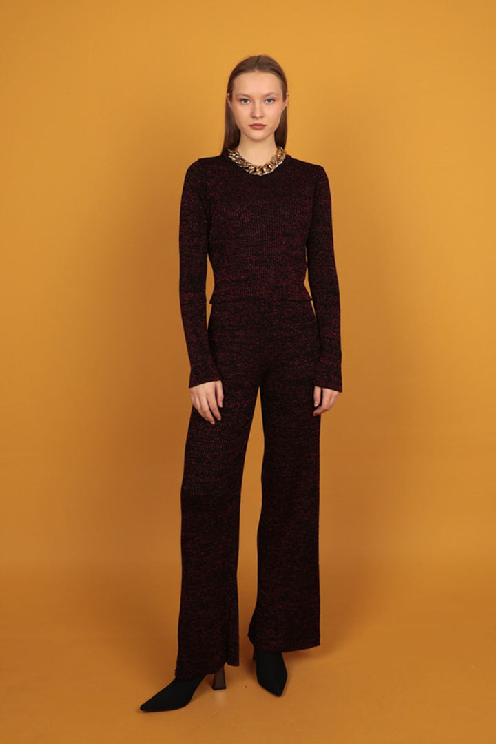 KKT Glitter Knitwear Women's Trousers-Red - La Vergne