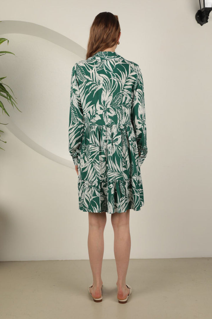 KKT Viscose Fabric Leaf Pattern Short Dress-Green - Tournai
