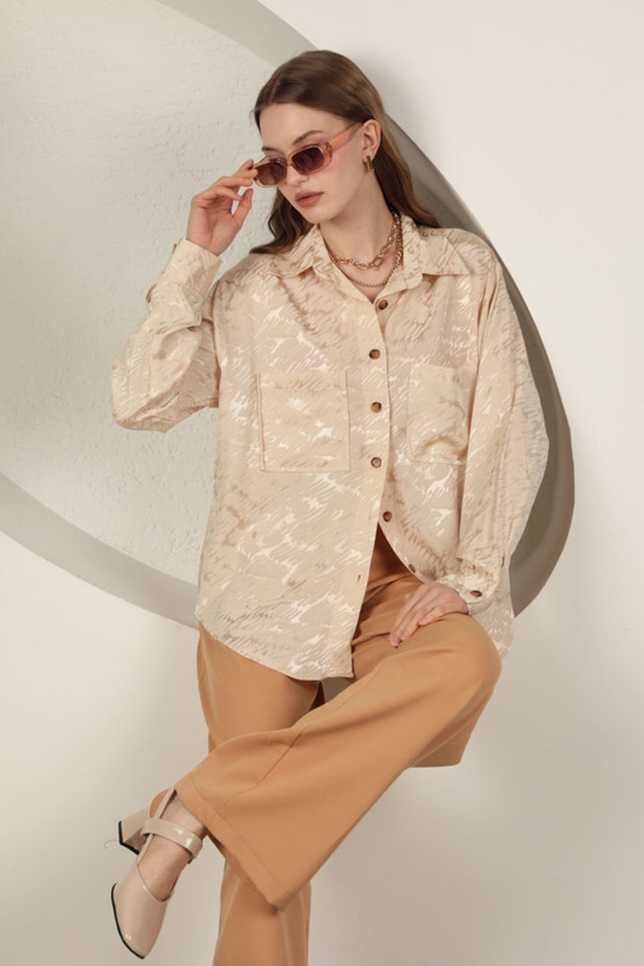 KKT Jacquard Fabric Satin Women's Two Pocket Shirt-Stone  - Vigo