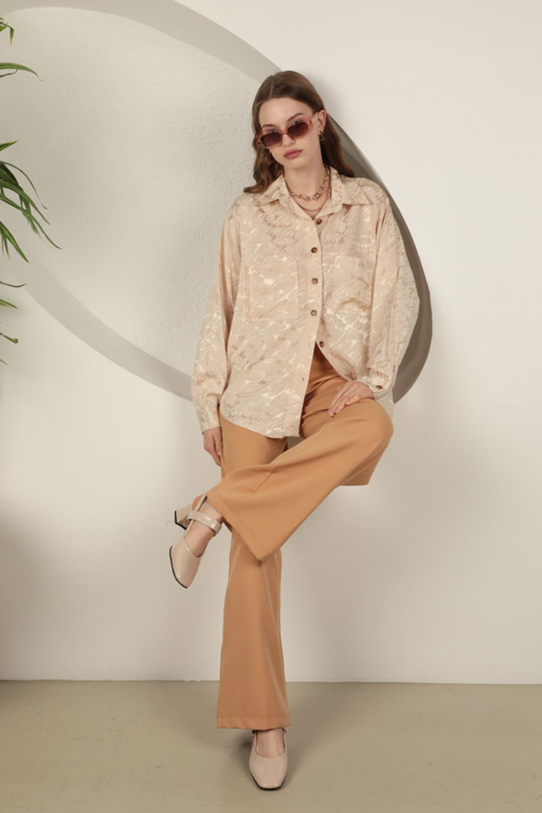 KKT Jacquard Fabric Satin Women's Two Pocket Shirt-Stone  - Vigo