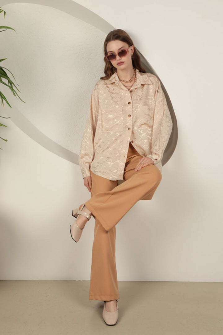 KKT Jacquard Fabric Satin Women's Two Pocket Shirt-Stone  - Vigo