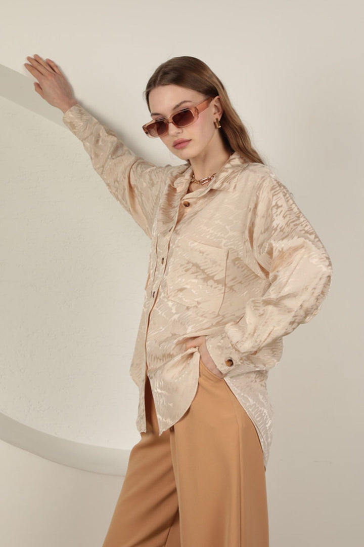 KKT Jacquard Fabric Satin Women's Two Pocket Shirt-Stone  - Vigo
