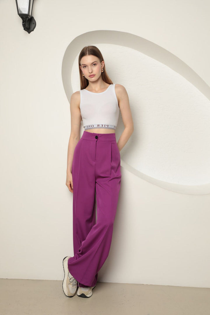 KKT Atlas Fabric Women's Palazzo Trousers-Purple - Pennsauken