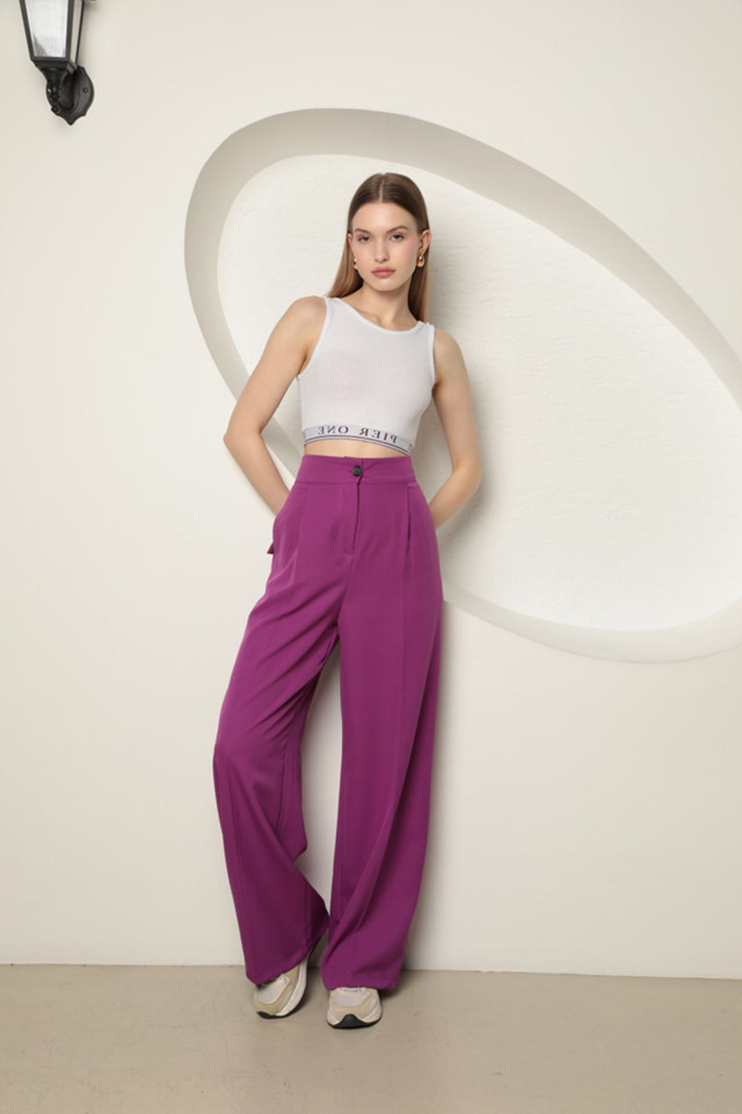 KKT Atlas Fabric Women's Palazzo Trousers-Purple - Pennsauken