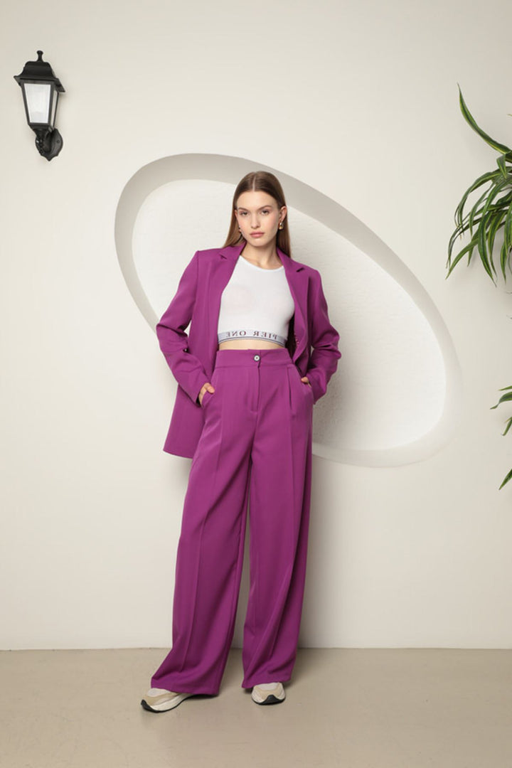 KKT Atlas Fabric Women's Palazzo Trousers-Purple - Pennsauken