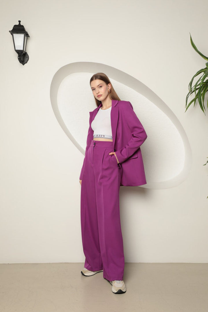 KKT Atlas Fabric Women's Palazzo Trousers-Purple - Pennsauken
