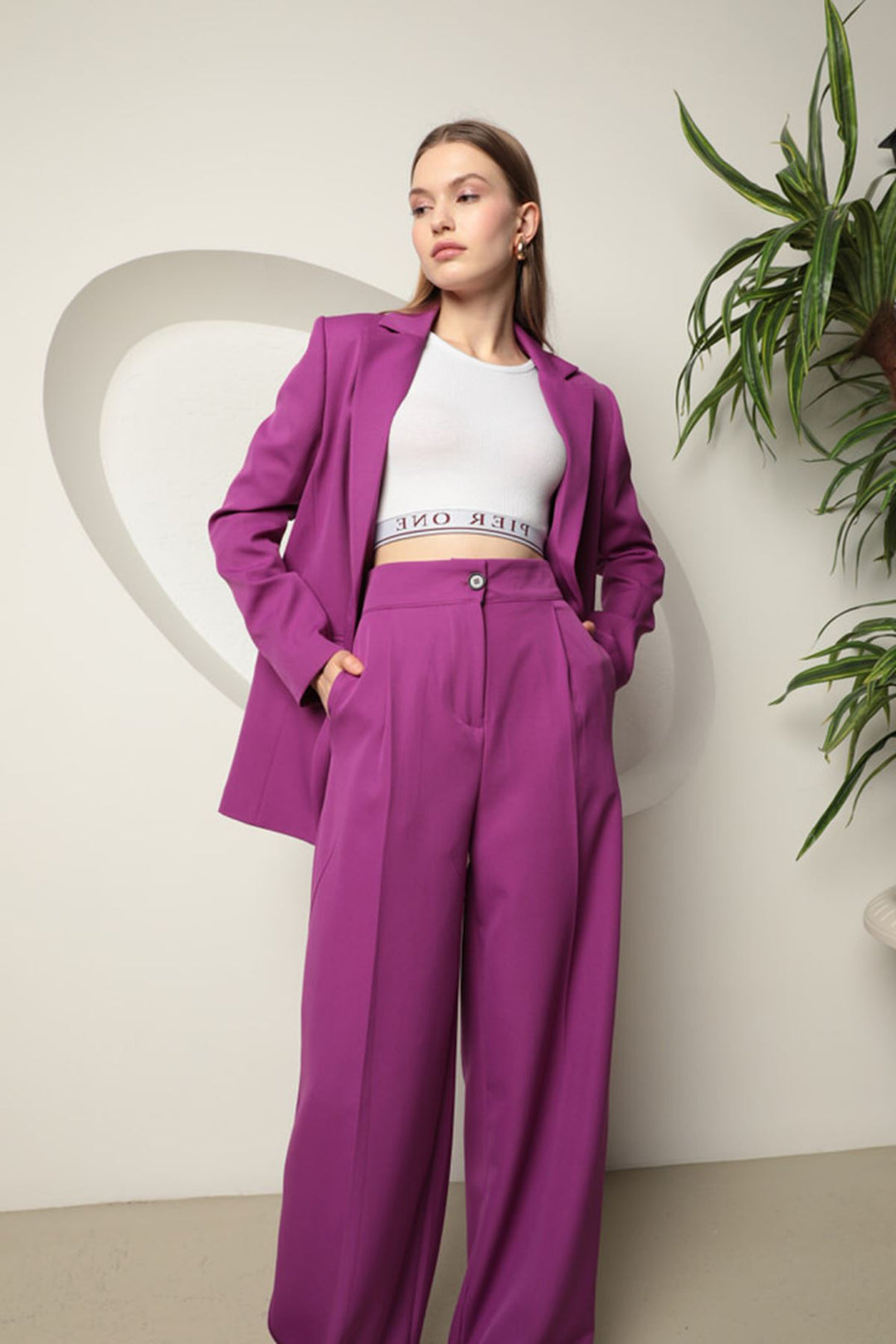 KKT Atlas Fabric Women's Palazzo Trousers-Purple - Pennsauken