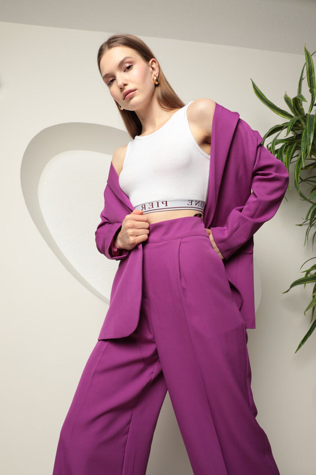 KKT Atlas Fabric Women's Palazzo Trousers-Purple - Pennsauken