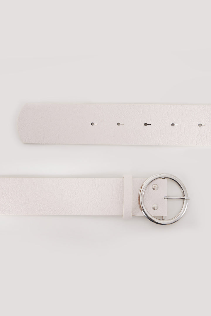 BGD Women Woman White Buckled Faux Leather Belt 010124 - Federal Way