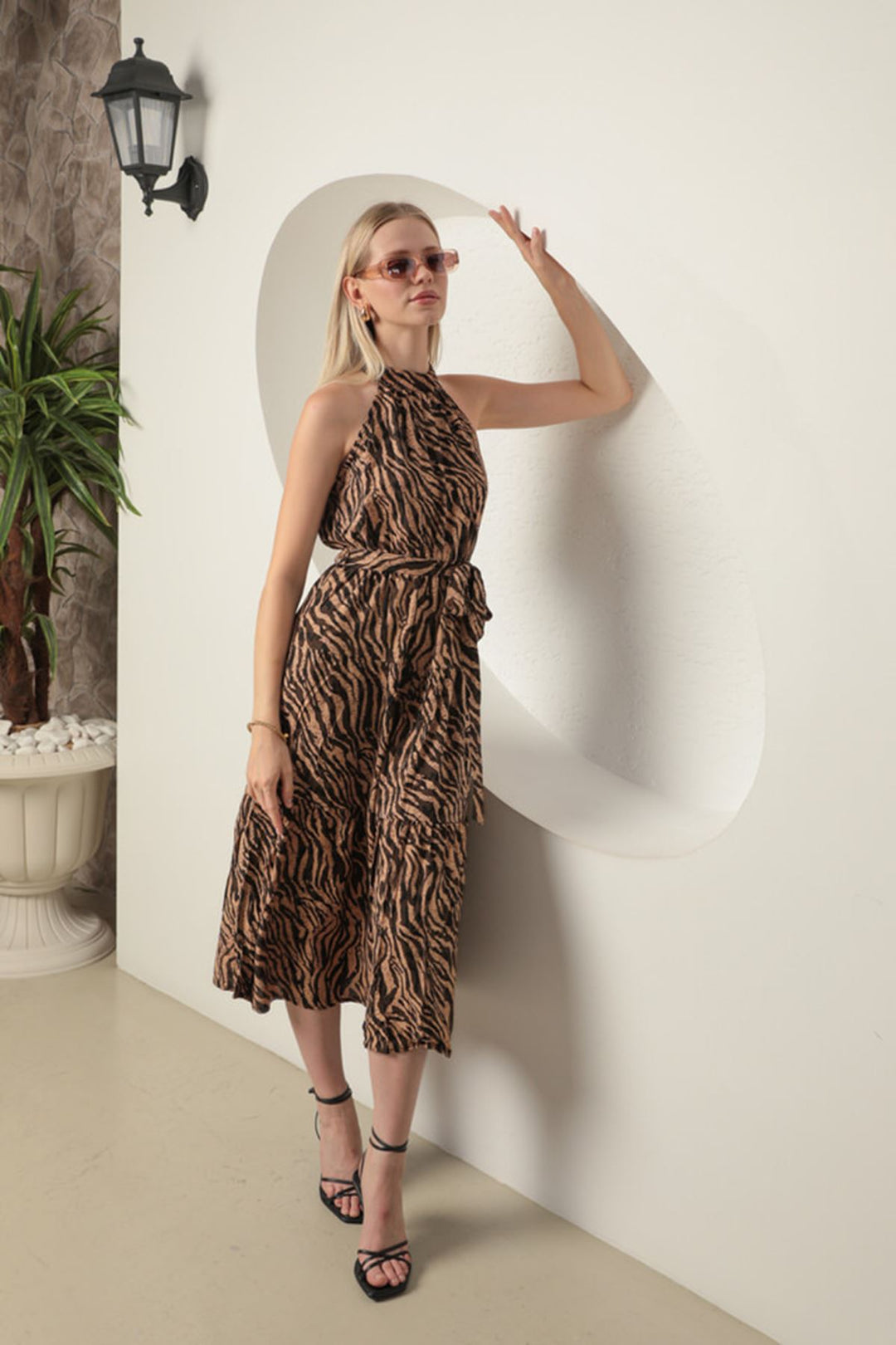 KKT Viscose Fabric Zebra Pattern Women's Dress-Brown - Peachtree City